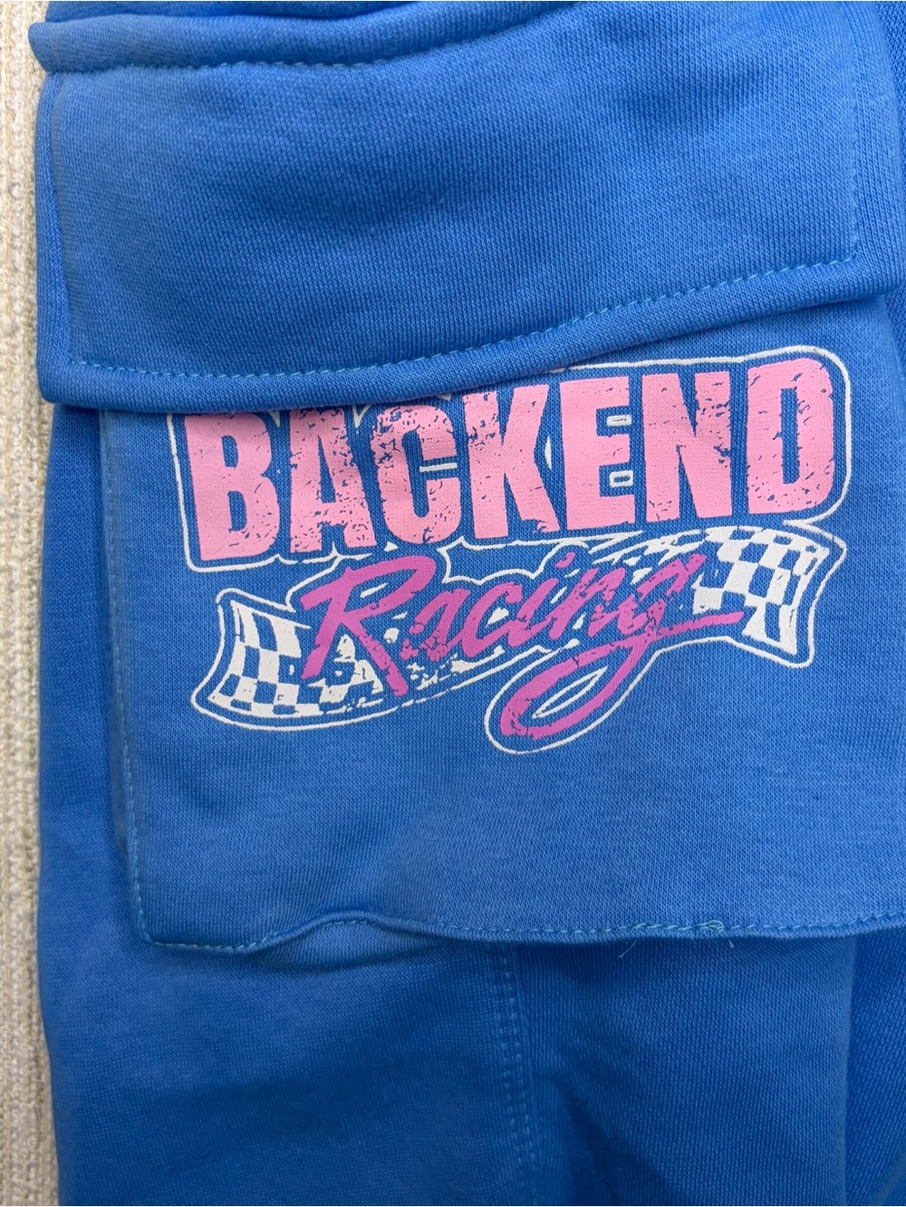 Backend Original Blue Racing Team Athletic Fleece Cargo Shorts for Men - Picture 9 of 11